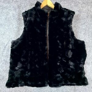 Original Reversible Vest Women 2XL‎ Black Reversible Faux Fur Puffer Full Zipper